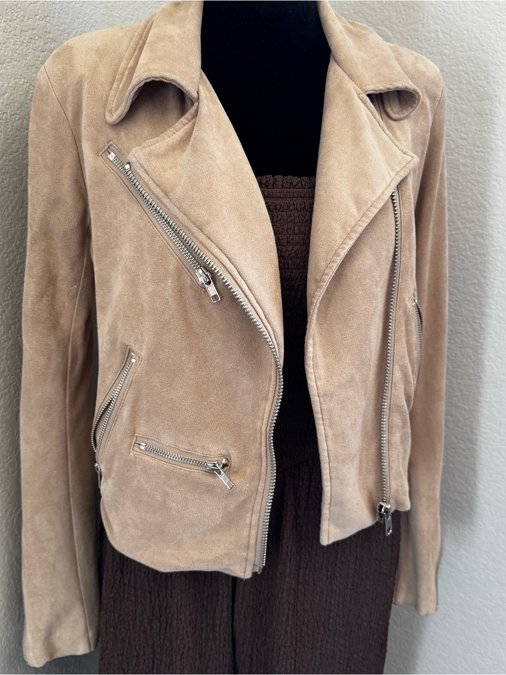 Vici Light Beige Suede Moto Jacket - Picture 2 of 6